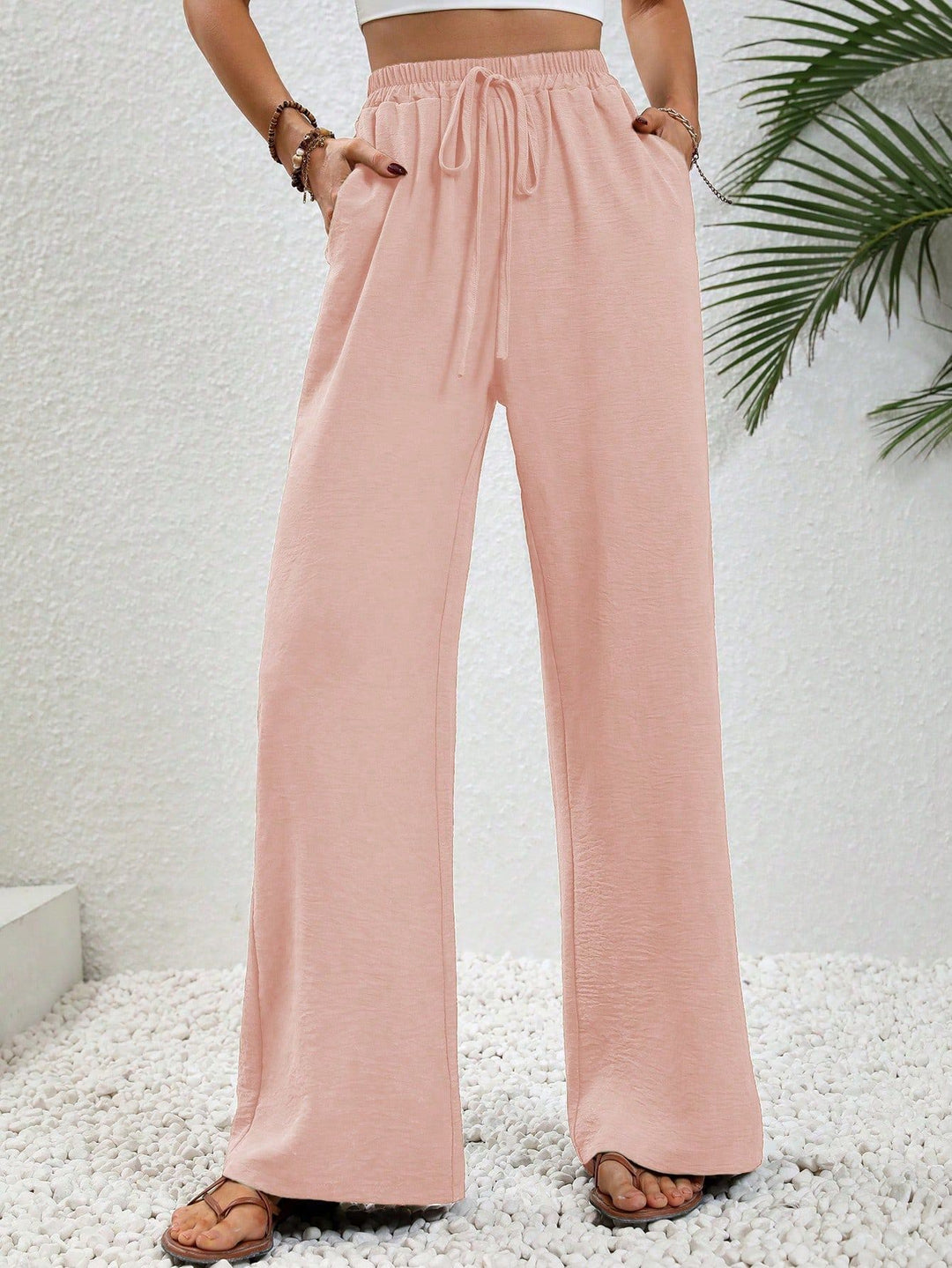 Damen weite Palazzo-Hose mit elastischem Bund und seitlichen Taschen R&B