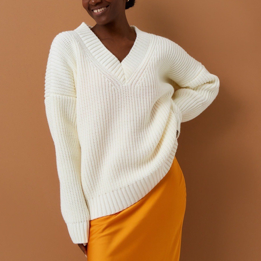 Damen Pullover mit V-Ausschnitt und lockerer Passform R&B