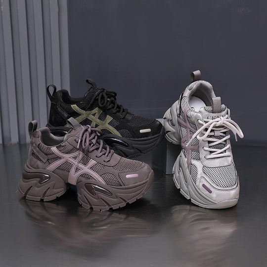 Damen modische Chunky Sneakers mit atmungsaktivem Mesh-Obermaterial und verstellbarem Schnürsystem R&B