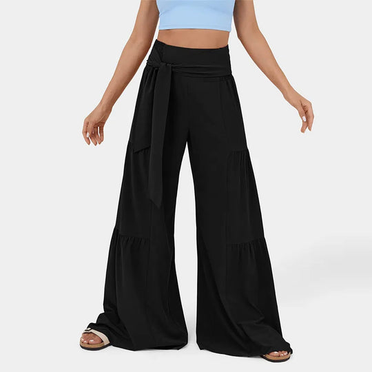 Damen Weit geschnittene Palazzo-Hose mit eleganter Bindegürtel R&B