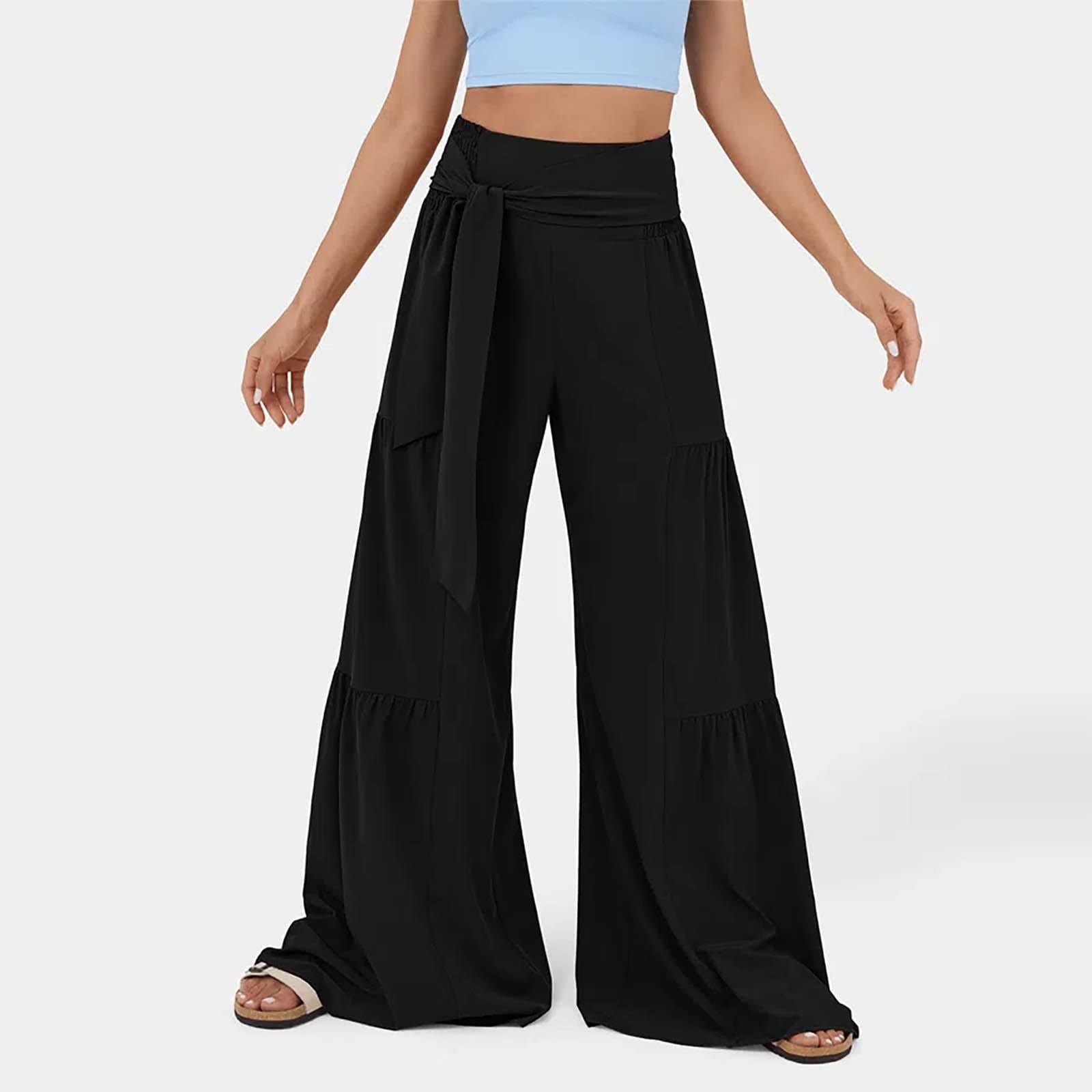 Damen Weit geschnittene Palazzo-Hose mit eleganter Bindegürtel R&B