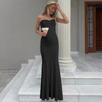 Damen Elegantes figurbetontes Maxikleid mit fledermausförmigem Dekolleté und fließendem Saum R&B