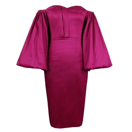 Damen elegante Off-Shoulder Kleid mit weitem Puffärmel R&B