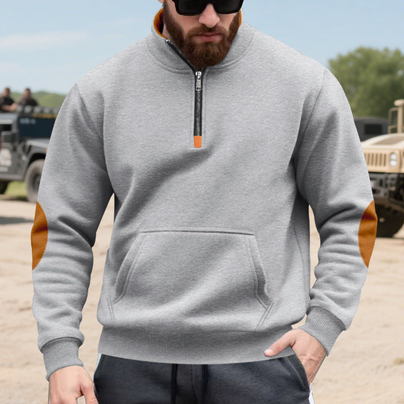 Herren sportlicher Pullover mit halbem Reißverschluss und praktischem Kängurutasche R&B