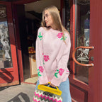 Damen weicher Strickpullover mit floralem Design R&B
