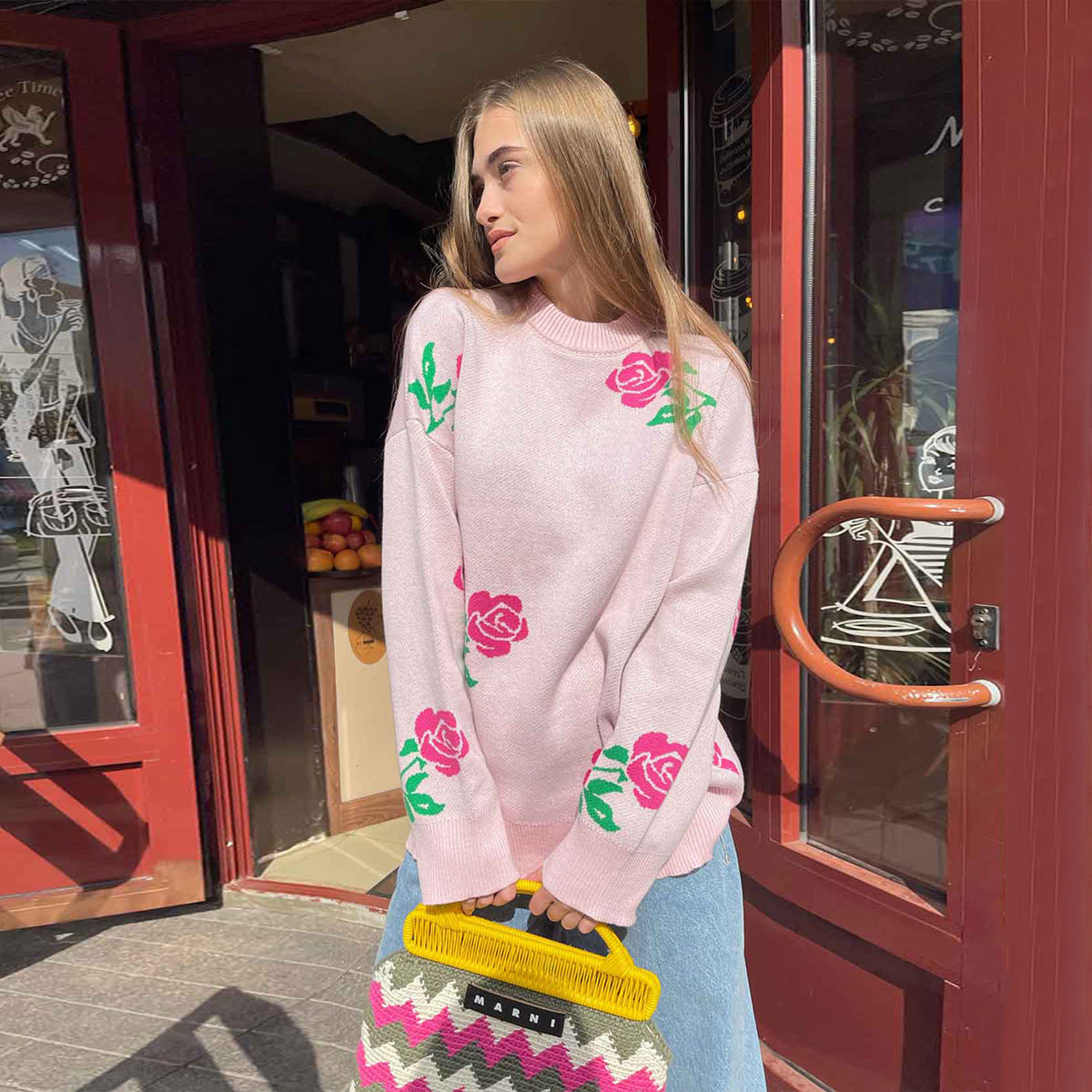 Damen weicher Strickpullover mit floralem Design R&B