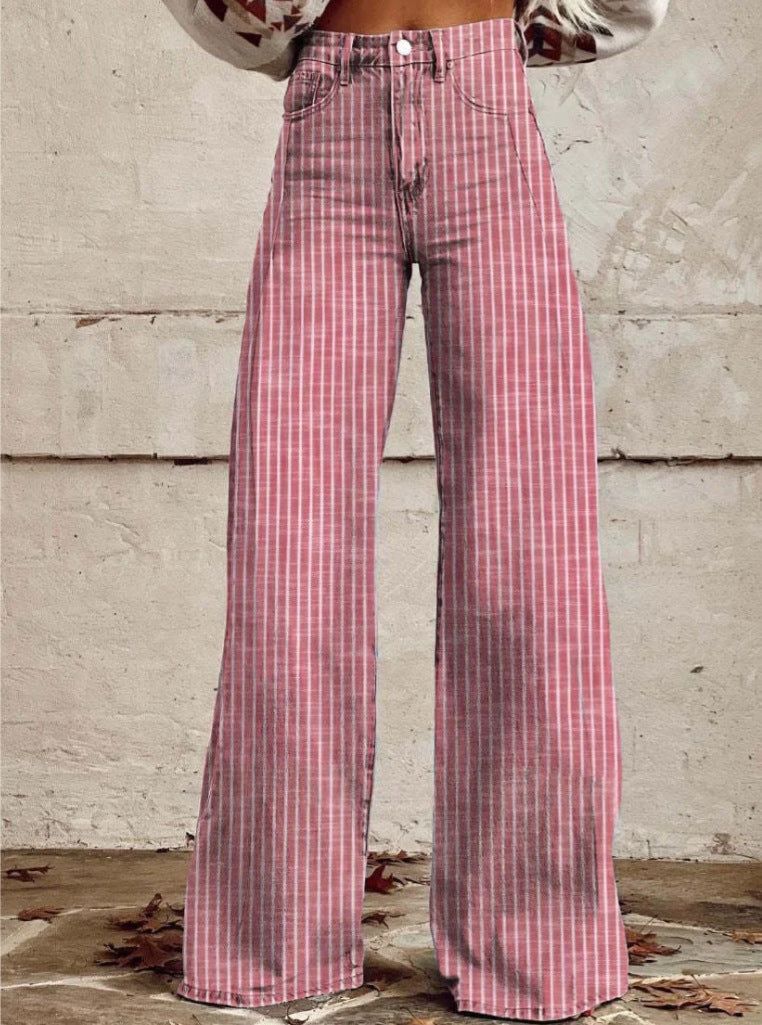 Damen Hoch geschnittene Wide-Leg Jeans mit moderner Streifenoptik R&B