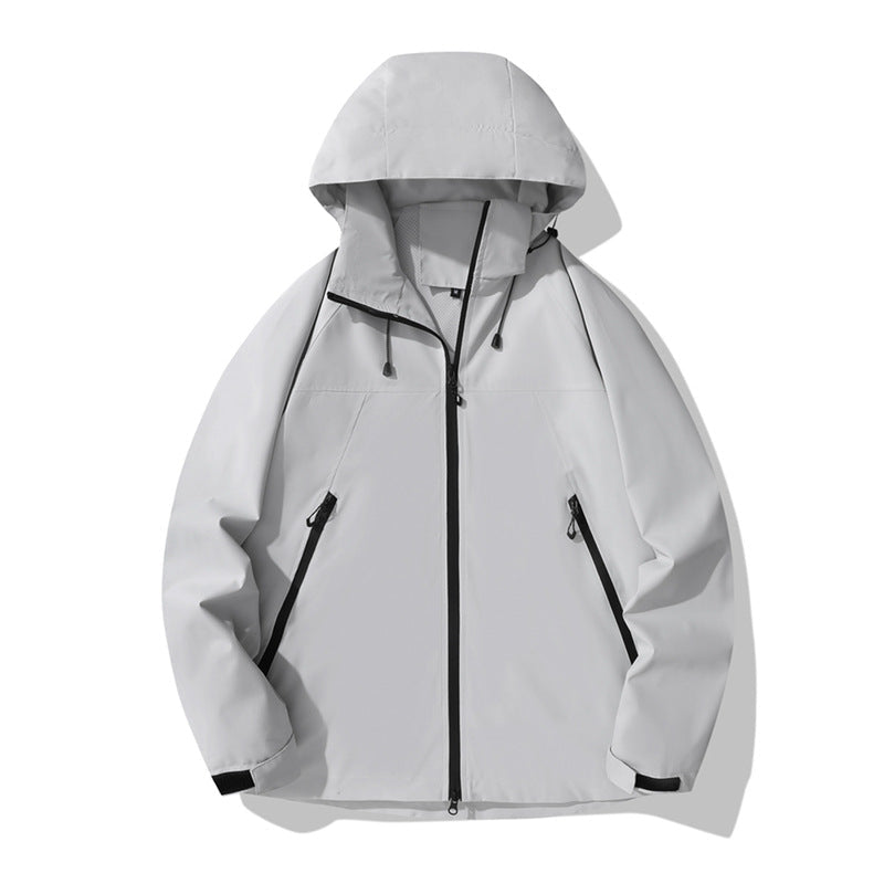 Damen wasserabweisende Outdoor-Jacke mit verstellbarem Kapuzenkragen und funktionalen Reißverschlusstaschen R&B