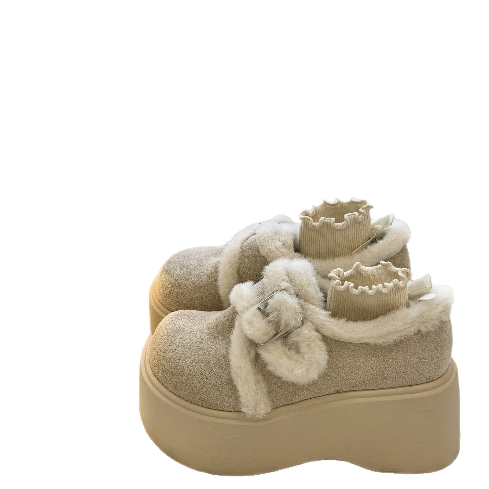 Damen Plattform-Schuhe mit kuscheligem Innenfutter und modischem Schnallen-Design R&B