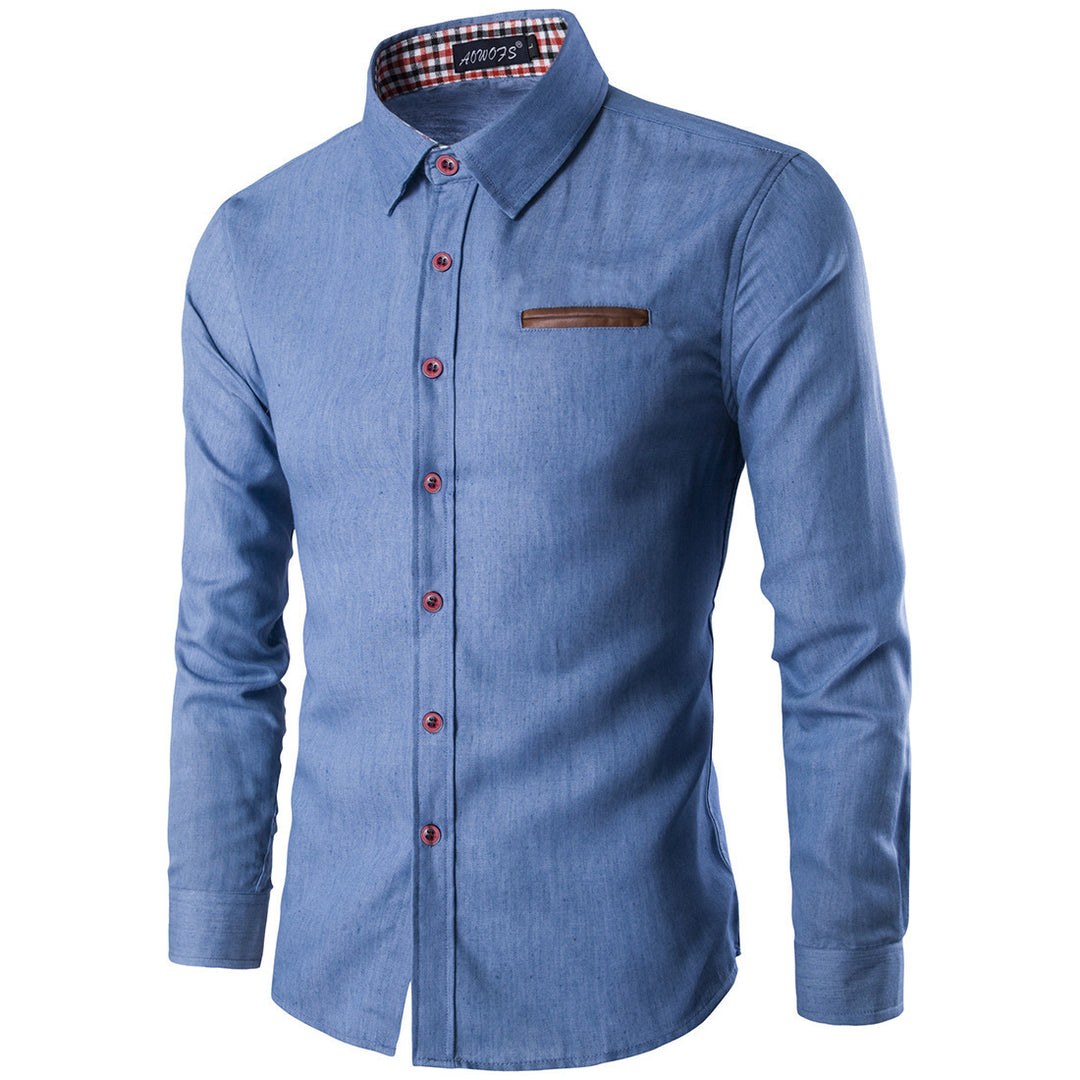 Herren Denim Langarmhemd mit kontrastierenden Knöpfen und Brusttasche R&B