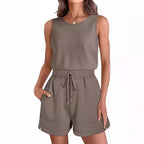 Damen Bequemer Kurzoverall mit seitlichen Taschen und verstellbarem Bund R&B