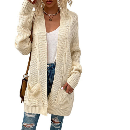 Damen Grobstrick-Cardigan mit großen Taschen und strukturiertem Design R&B