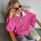 Damen lässiger Oversized-Pullover mit Stehkragen R&B
