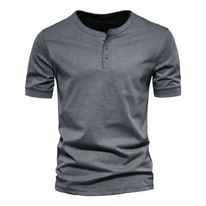 Herren nan tailliertes Kurzarm-Henleyshirt aus Baumwollmix mit Knopfleiste R&B