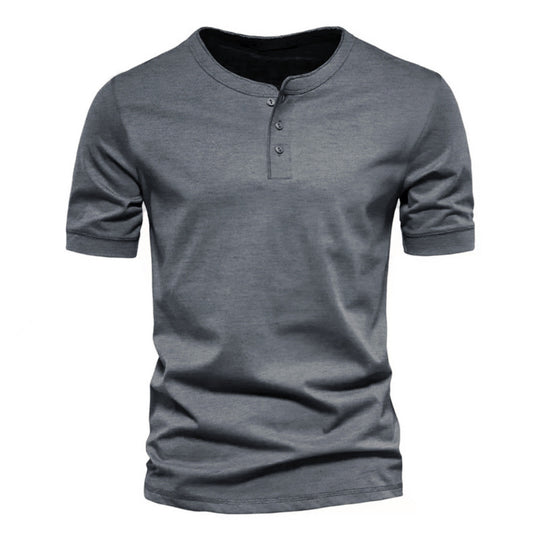 Herren nan tailliertes Kurzarm-Henleyshirt aus Baumwollmix mit Knopfleiste R&B