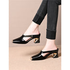 Damen elegante Sling-Pumps mit modischem Blockabsatz und glänzenden Akzenten R&B