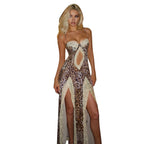 Damen Traumhaftes Maxikleid mit Spitzenakzenten und tierischem Muster R&B
