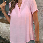 Damen modisches Kurzarmshirt mit henley Kragen R&B