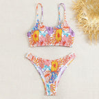 Damen Triangel-Bikini mit raffinierten Falten und floralem Design R&B