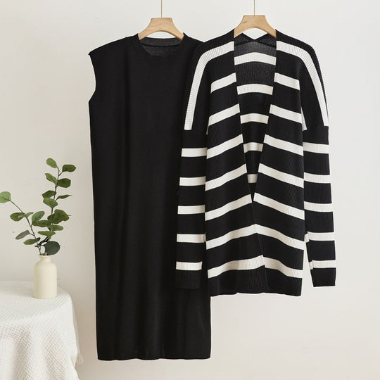Damen elegantes und modulares Strickkleid mit lässiger Strickjacke R&B