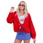 Damen lässige Strickjacke mit Bindeverschluss und weiten Ärmeln R&B