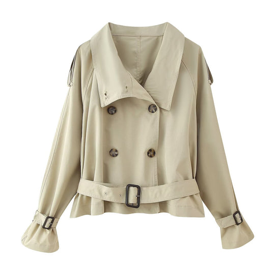 Damen modische Kurzjacke mit zwei Reihen Knöpfen und breitem Kragen R&B