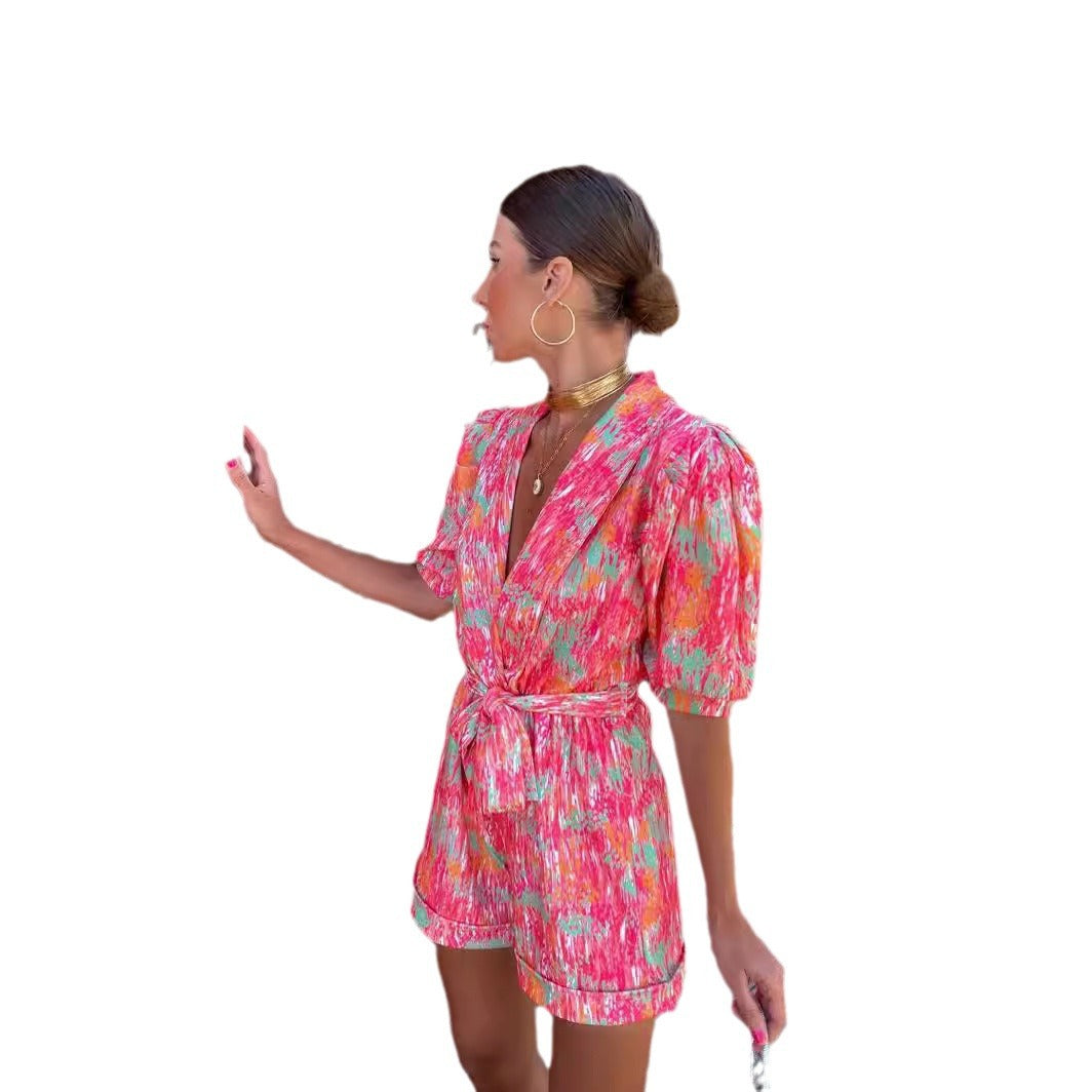 Damen modischer Jumpsuit mit lässigem Schnitt und tailliertem Gürtel R&B