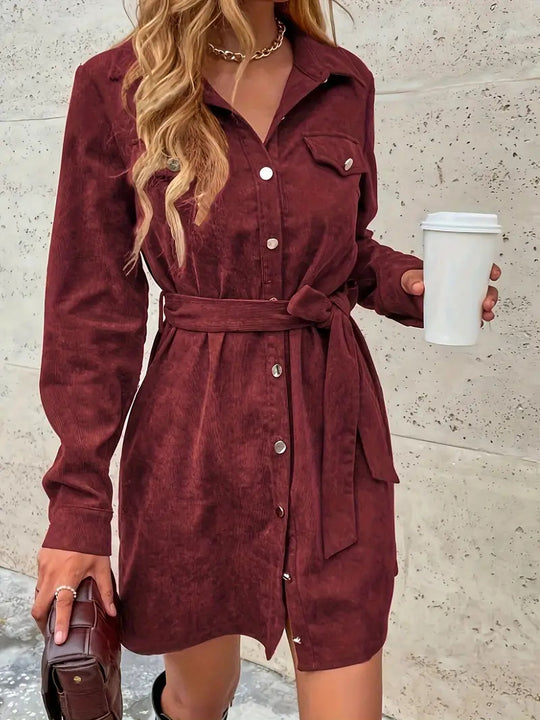 Damen Hemdblusenkleid mit Gürtel und Taschen R&B
