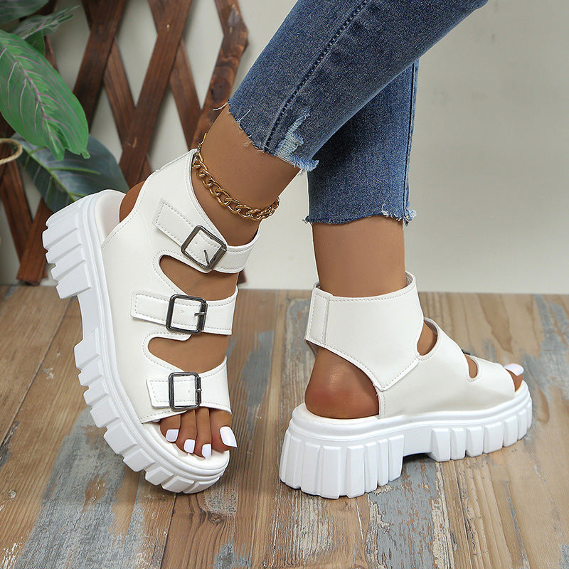 Damen Wedge-Sandalen mit mehreren verstellbaren Schnallen und robustem Plateau R&B