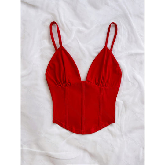 Damen Bustier-Oberteil mit tiefem V-Ausschnitt und dekorativen Raffungselementen R&B