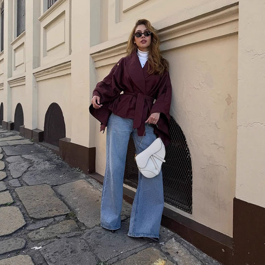 Damen Modische Oversized-Trenchcoat mit Taillengürtel R&B