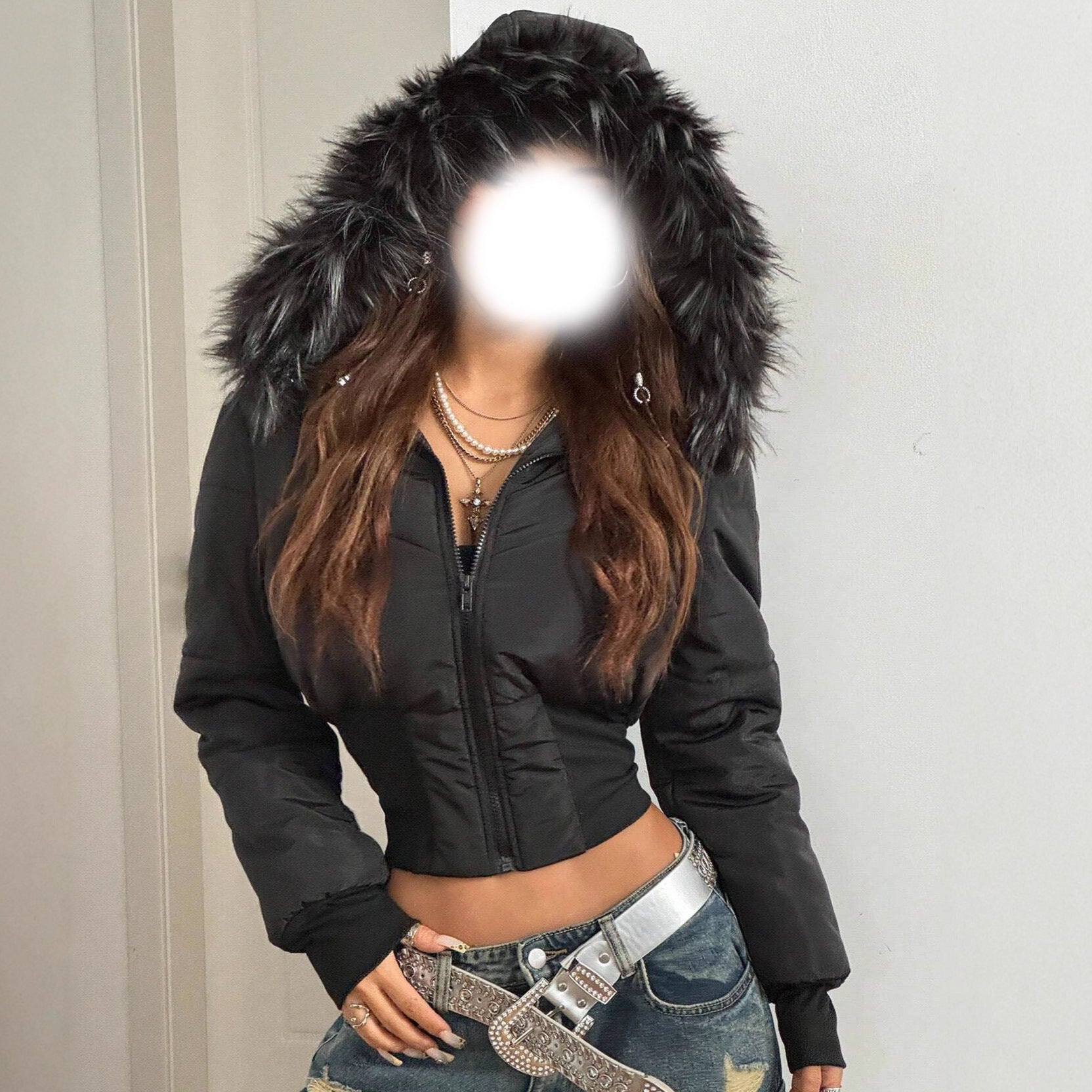Damen kuschelige Kapuzenjacke mit abnehmbarem Kunstfell R&B