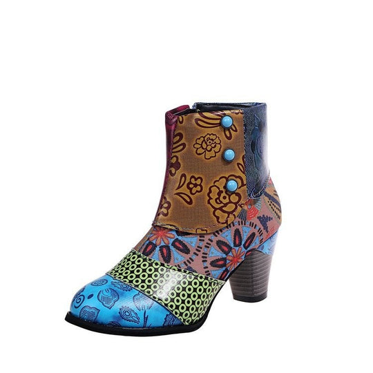 Damen Elegante Stiefeletten mit floralen Mustern und dekorativen Knöpfen R&B