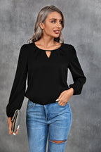 Damen Elegante Bluse mit leichtem V-Ausschnitt und Puffärmeln R&B