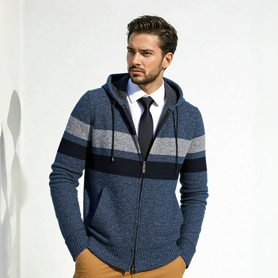 Herren stylische Strickjacke mit Kapuze und innovativem Design R&B