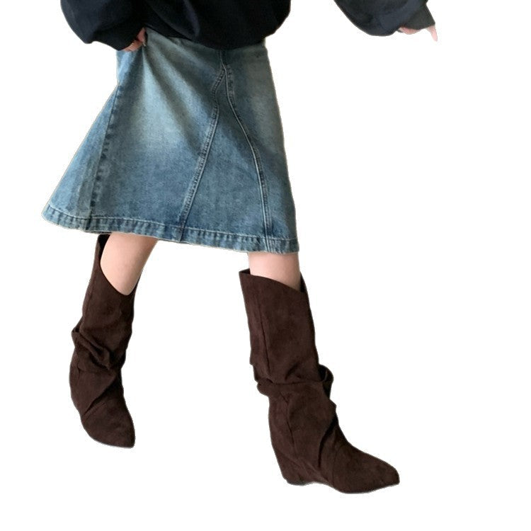 Damen modische Stiefel mit gerafftem Schaft und spitzem Absatz R&B