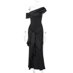 Damen Langarm Maxikleid mit asymmetrischem Schnitt und dekorativen Drapierungen R&B