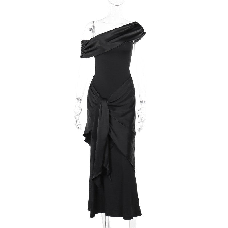 Damen Langarm Maxikleid mit asymmetrischem Schnitt und dekorativen Drapierungen R&B