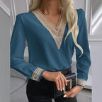 Damen elegante Bluse mit Spitzenbesatz R&B
