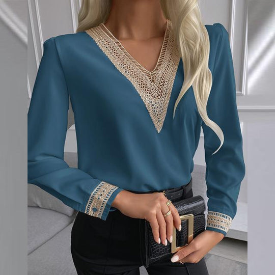 Damen elegante Bluse mit Spitzenbesatz R&B