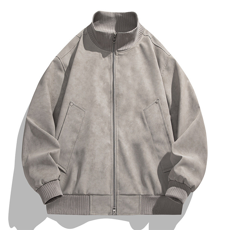Herren modische Bomberjacke aus weichem Kunstleder mit elastischen Bündchen und praktischen Taschen