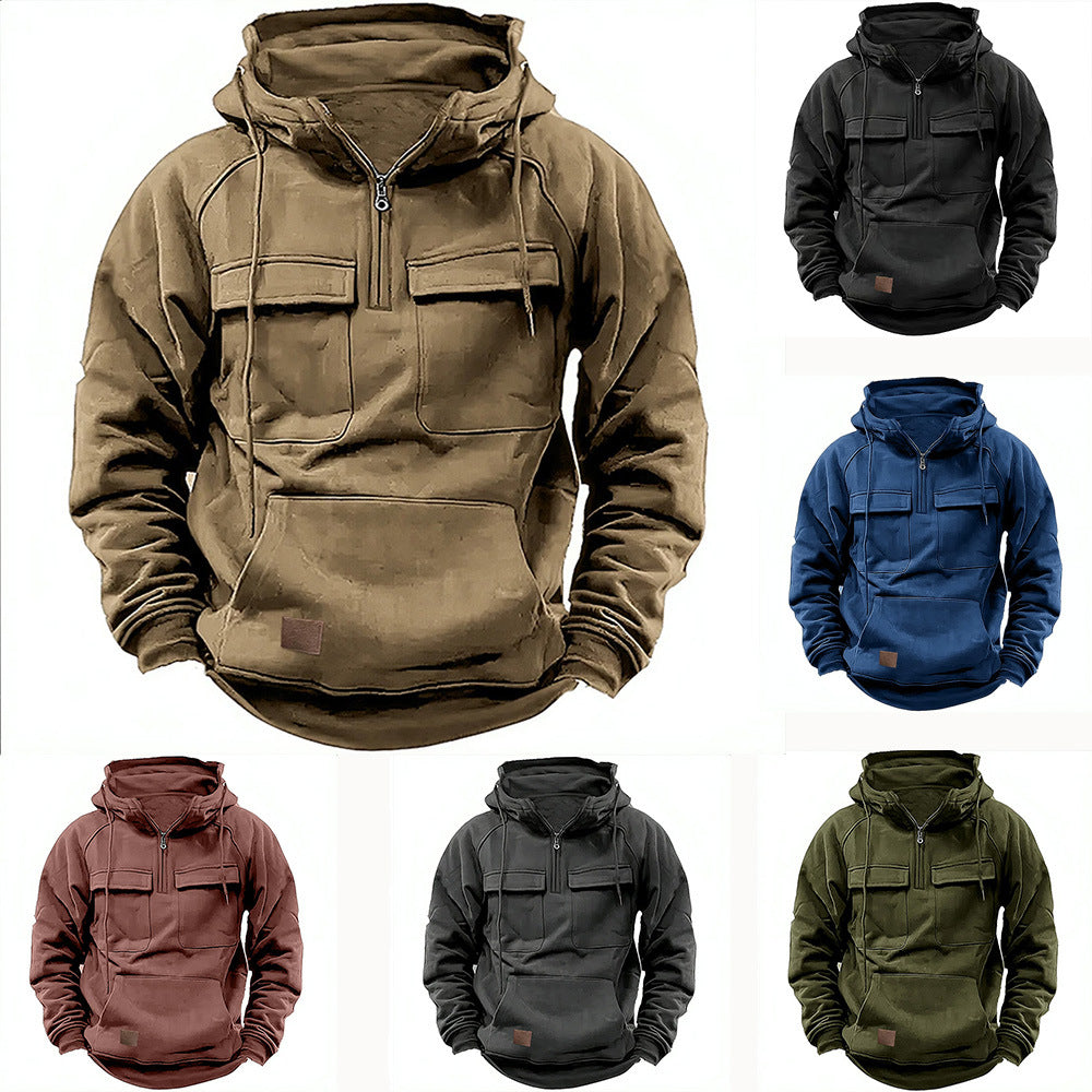 Herren lässiger Kapuzenpullover mit praktischen Taschen und Kunstlederdetails R&B