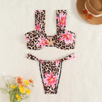 Damen Bikini-Set mit floralem Leopardenmuster R&B