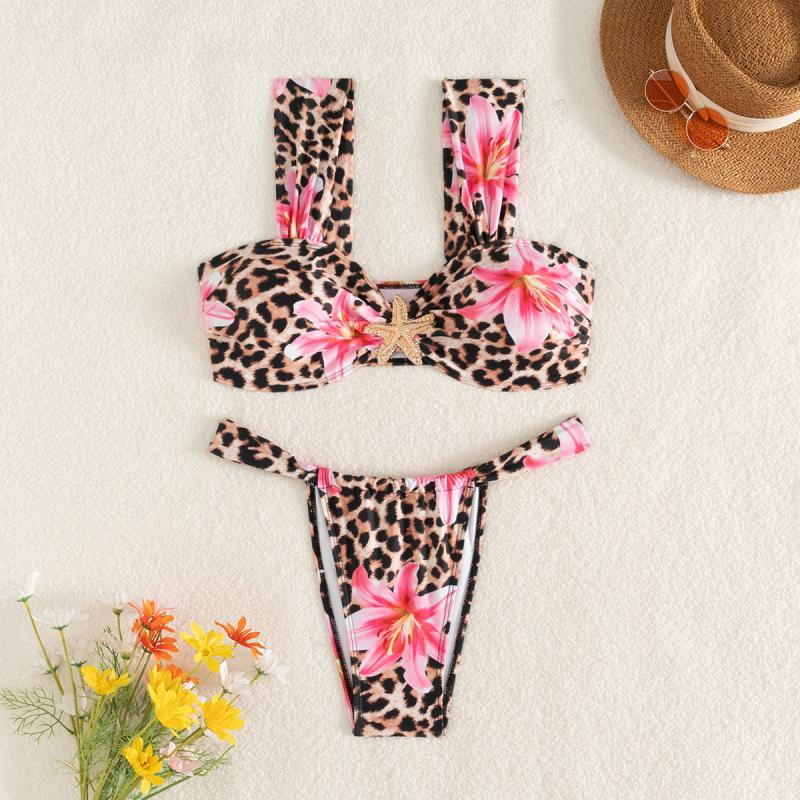 Damen Bikini-Set mit floralem Leopardenmuster R&B