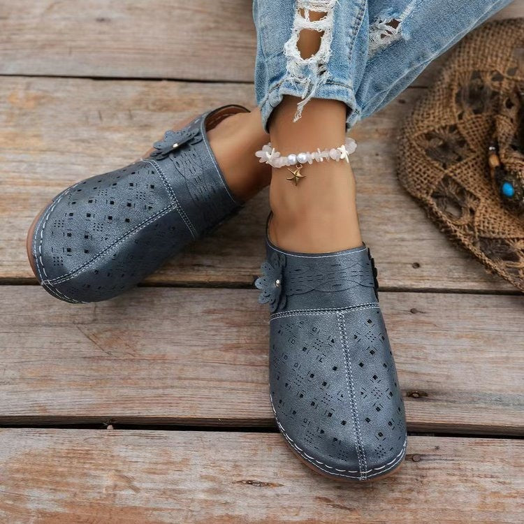 Damen bequeme Clogs mit atmungsaktivem Lochmuster und dekorativer Blumendetails R&B