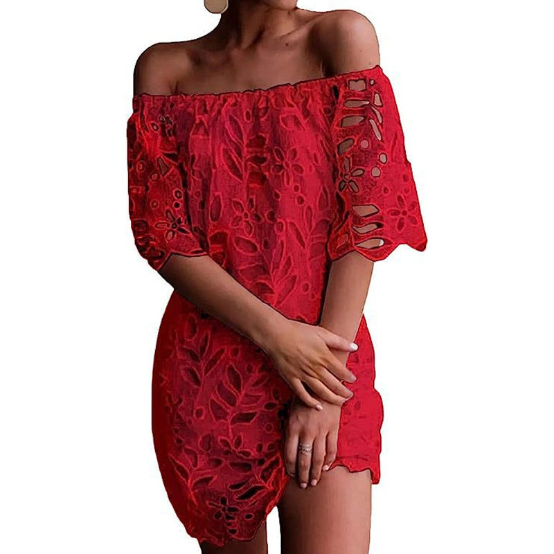 Damen Off-Shoulder Kleid mit floralen Cut-Outs und luftigen Ärmeln R&B