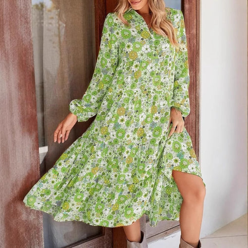 Damen lässiges Midikleid mit floralem Muster und asymmetrischen Saum R&B