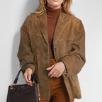 Damen modische Übergangsjacke aus samtähnlichem Material mit praktischen Taschen R&B