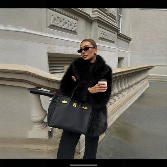 Damen Eleganter Oversized Kunstpelzmantel mit weit geschnittenen Ärmeln R&B