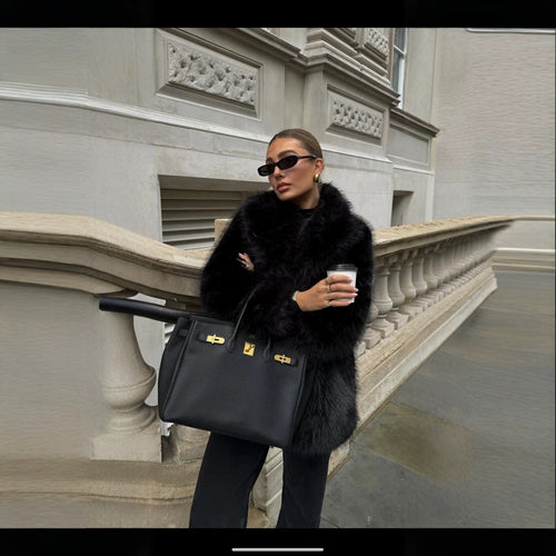 Damen Eleganter Oversized Kunstpelzmantel mit weit geschnittenen Ärmeln R&B